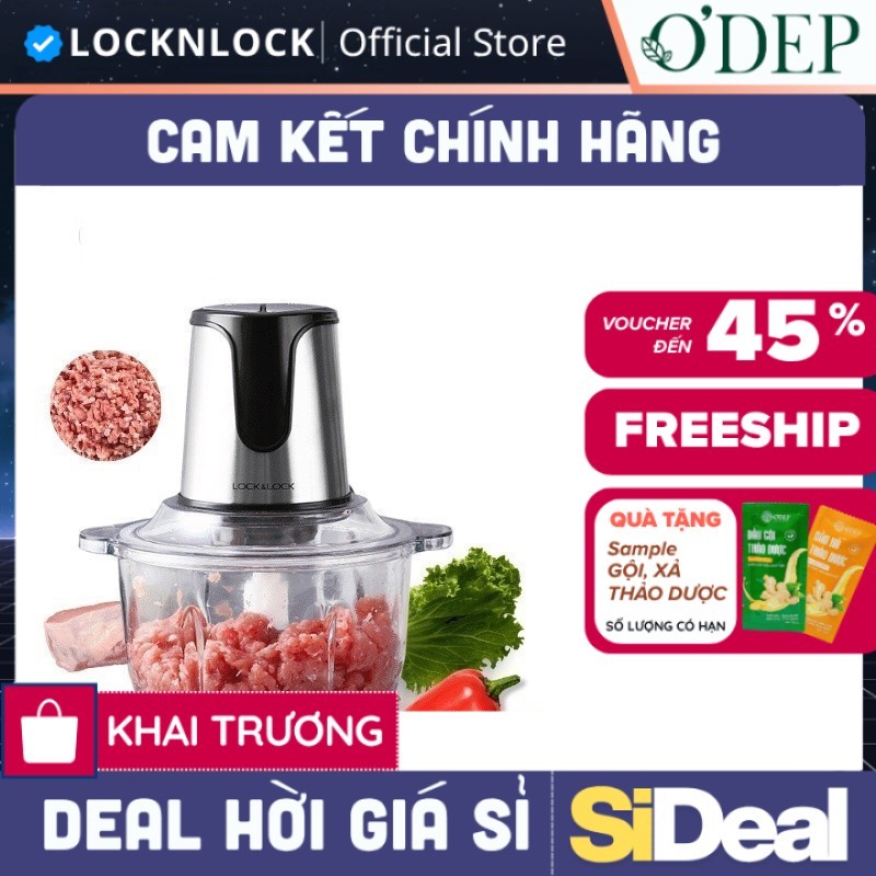 Máy xay thịt cối thủy tinh LocknLock 2L đa năng lưỡi dao sắc, 2 cấp độ xay mịn và nhanh chóng EJM171