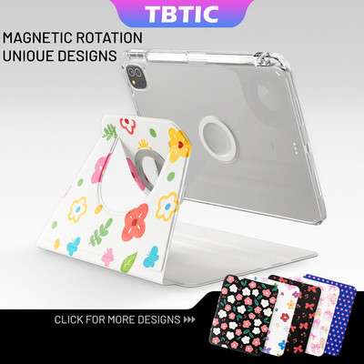 Ốp lưng iPad TBTIC, với họa tiết dễ thương, có thể xoay 720° Có nam châm, đi kèm hộp bút chì, thích hợp cho iPad 2025 A16 11 inch, 10 10.9 inch, 12 11 inch, ốp lưng iPad thông minh A3354 A335