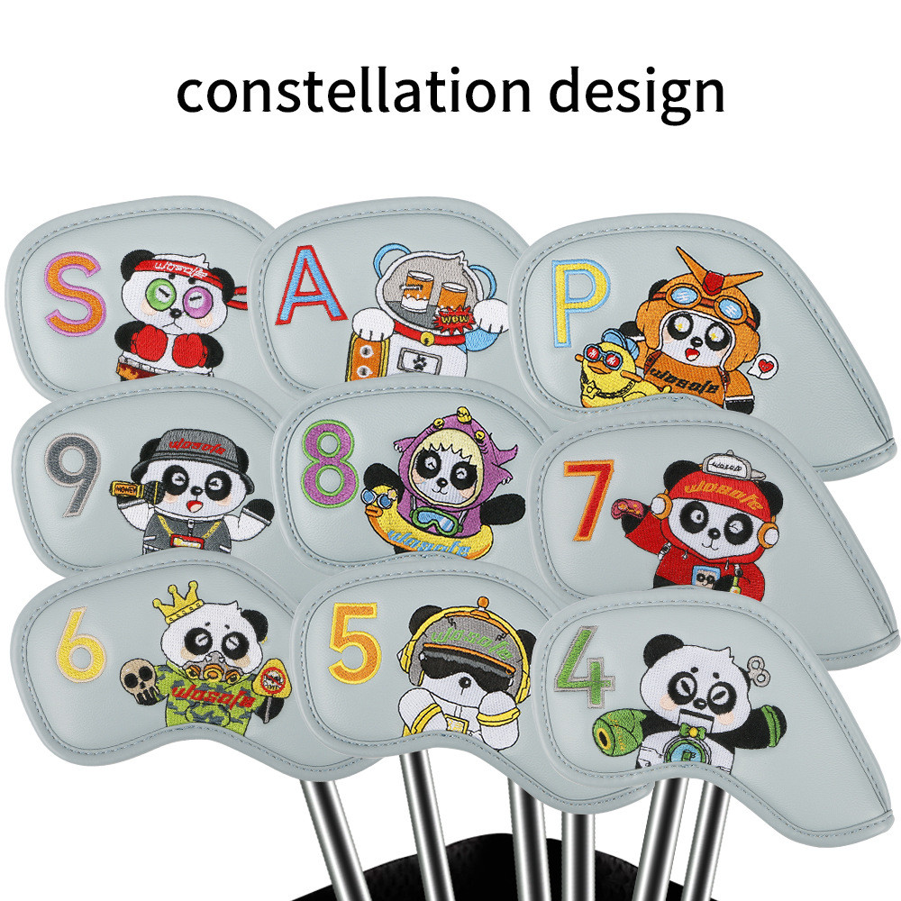 Golf Iron Cover Club Cap Cover Thiết kế họa tiết gấu trúc Vỏ bảo vệ đầu PU cao cấp 0HR0
