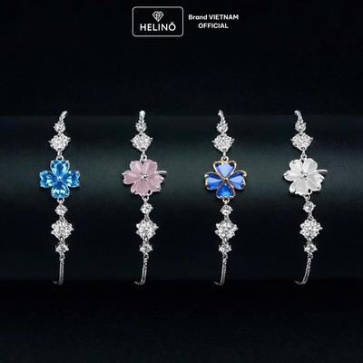 Lắc tay bạc Waterful đá Moonstone Helino, Lắc bạc Ý S925 nữ đính 2 mặt Waterful Leaf thanh lịch, tinh tế