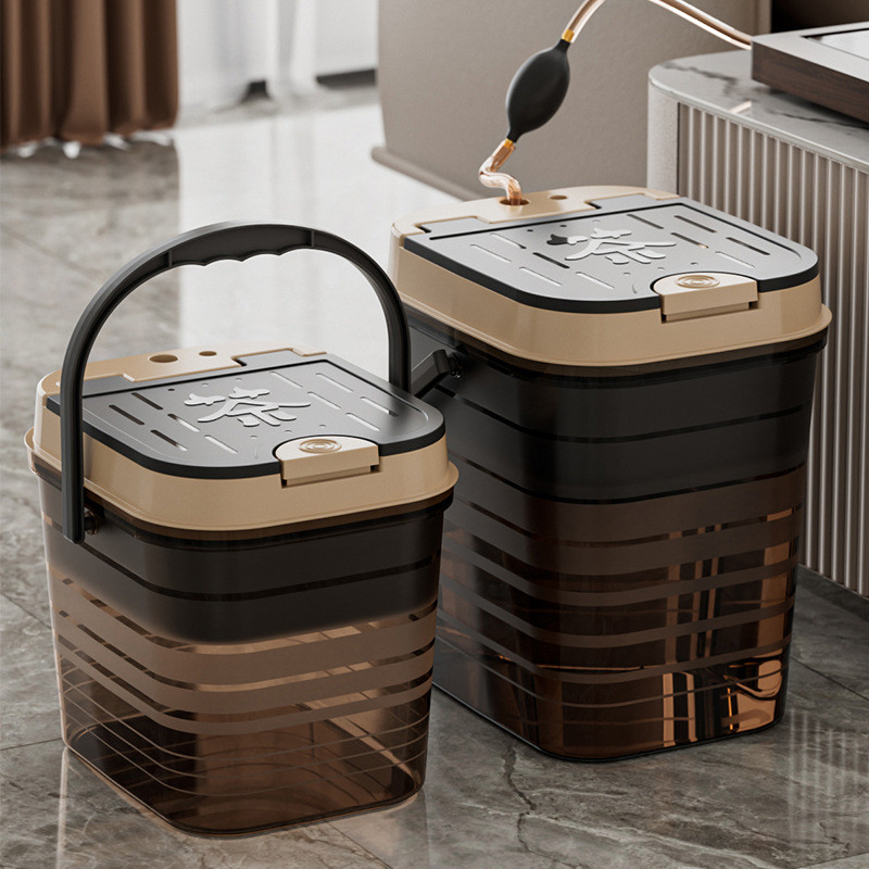 xinpin Transparent pop-up lid tea waste bin, waste water bin, tea set, tea table, tea waste trash bi