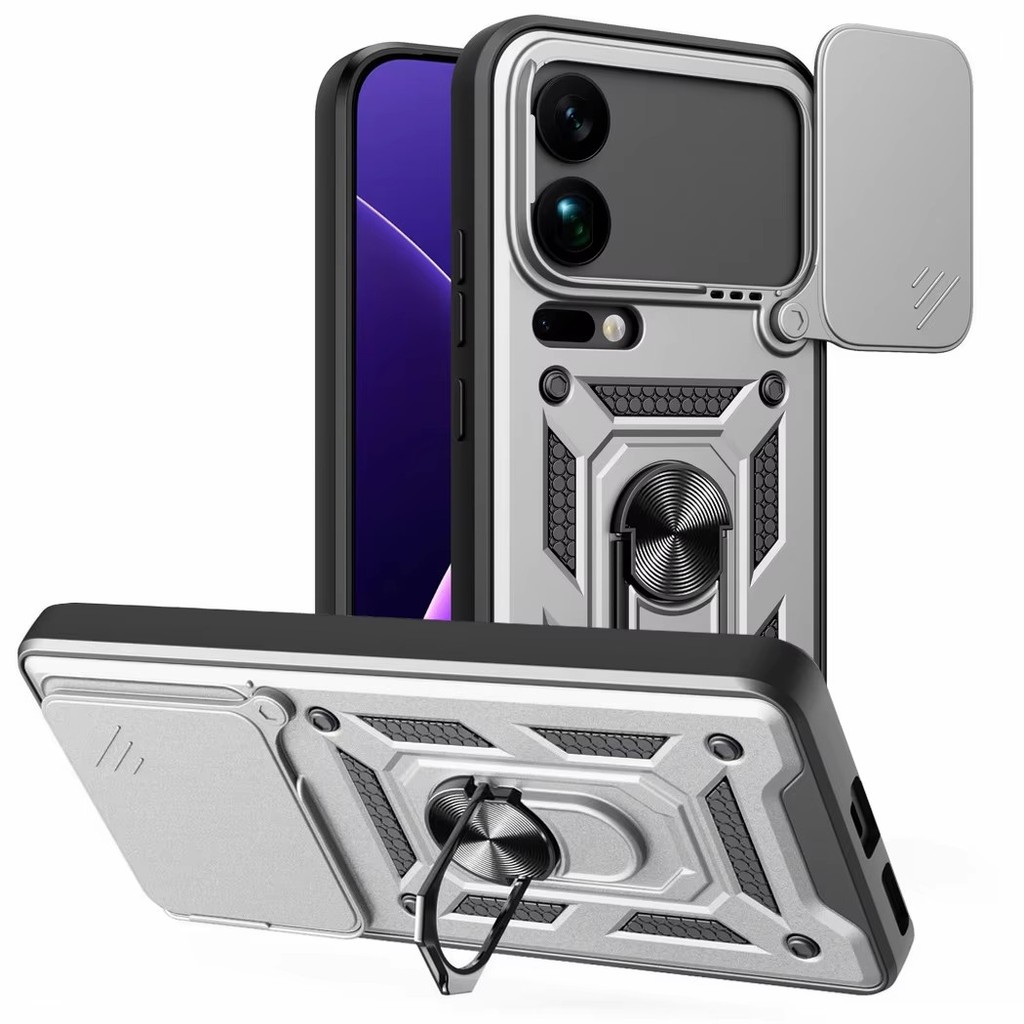 Armor Hybrid Metal Ring Holder Camera Bảo Vệ Dành Cho Xiaomi 17 Pro Max 15 14 Pro Ultra 5G Cover