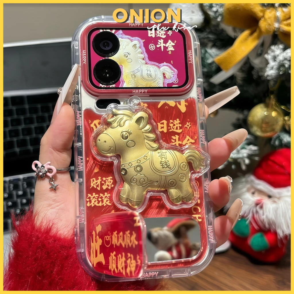 Ốp lưng iPhone họa tiết ngựa may mắn năm mới, có giá đỡ(onion phụ kiện) – dùng cho iPhone 17/16 Pro 