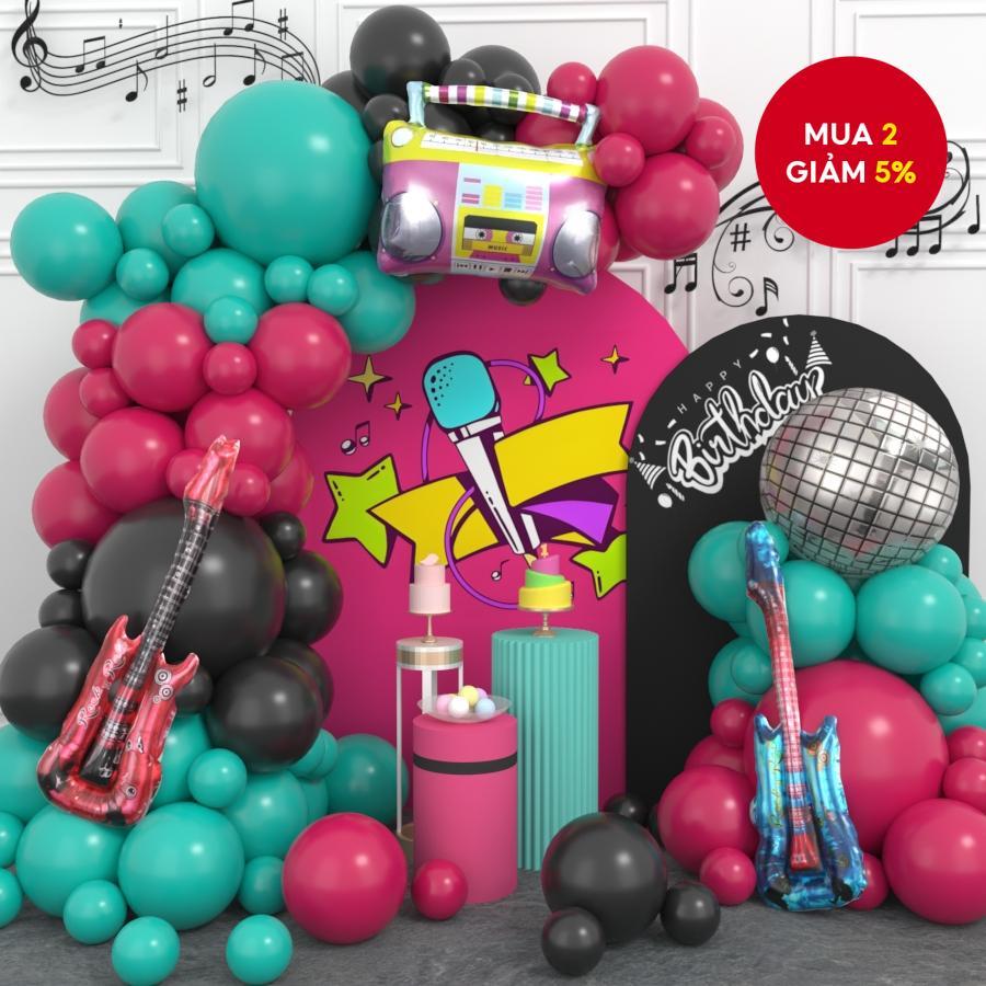 Chủ Đề Âm Nhạc Bóng Vòng Hoa - 114 Mảnh Disco Ball Boombox Guitar Foil DJ Dance Party Decor Kit