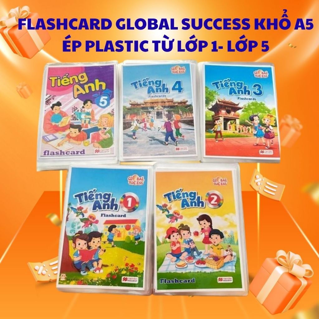 Flashcard tiếng anh lớp 1,2,3 4 5 global success khổ a5 ép plastic