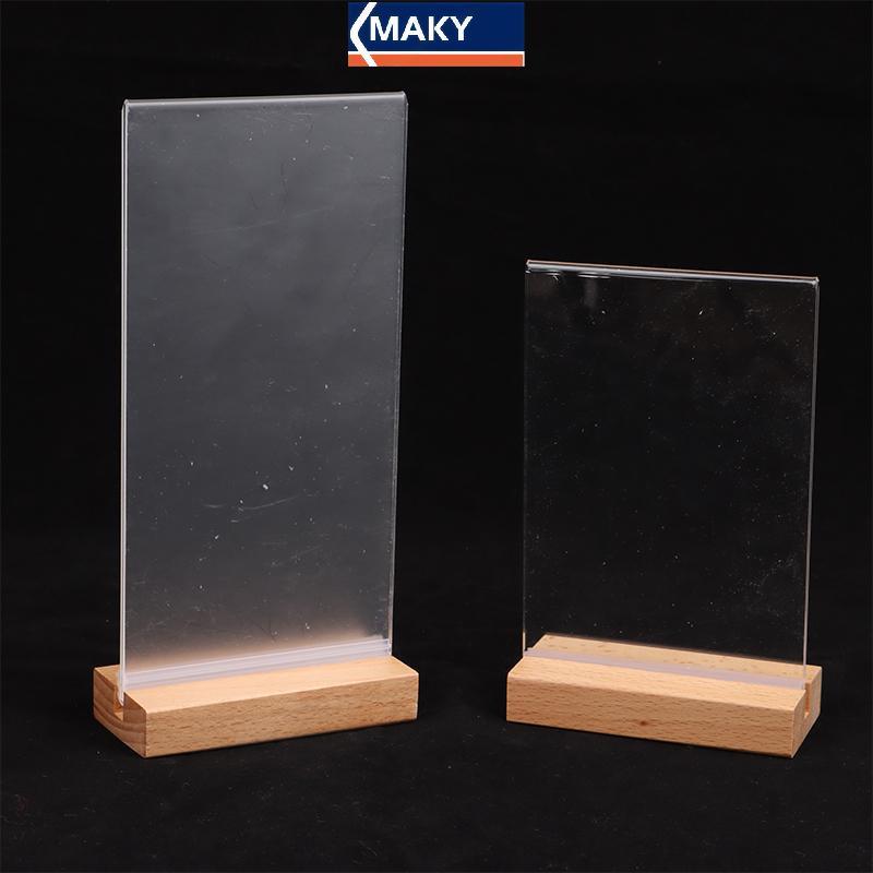 MAKY Table Top Gỗ Acrylic Sign Holder Display Stand Double Sides, Bottom Load, Portrait Style Menu P