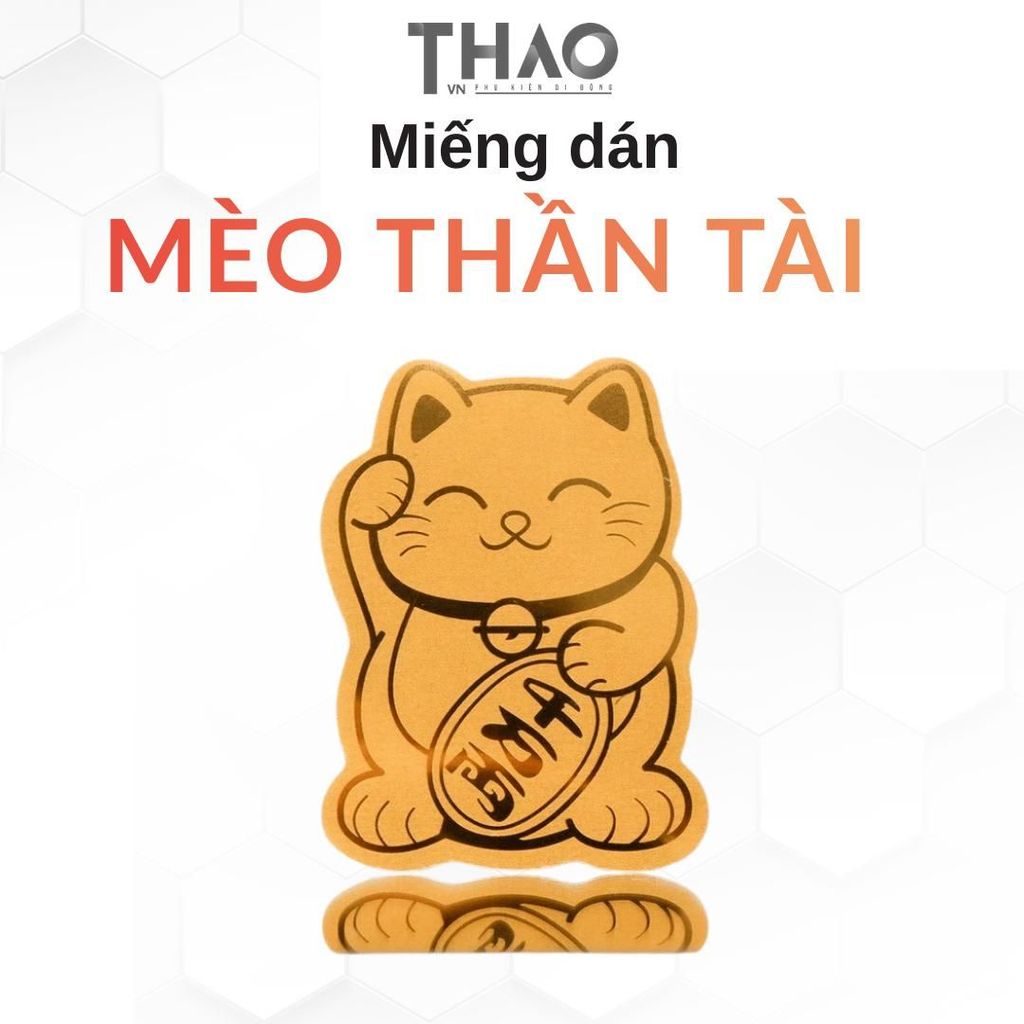 Miếng dán may mắn mèo thần tài, dán điện thoại, laptop, máy tính bảng, trang trí đẹp