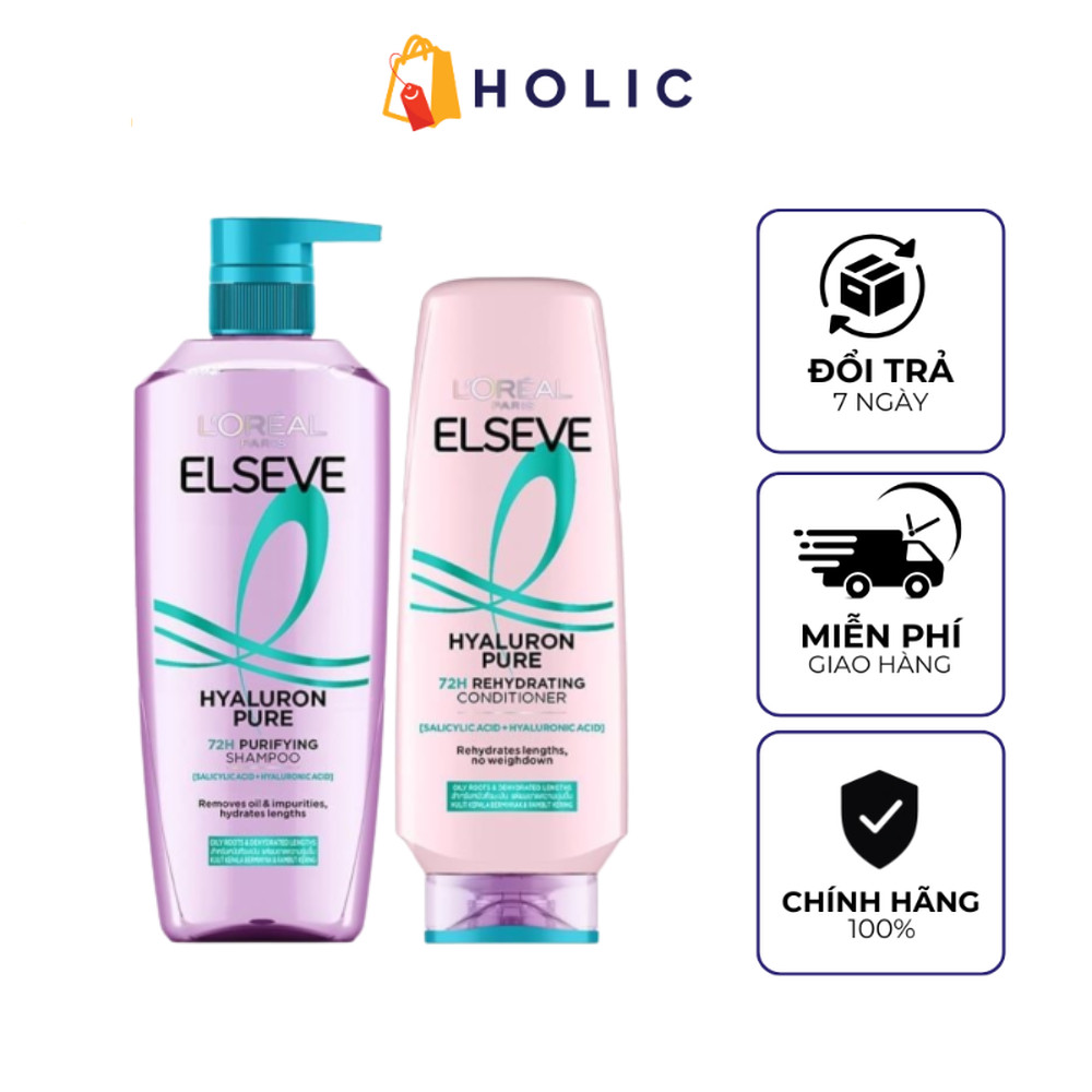 Bộ Dầu Gội / Xả L’Oreal Elseve Hyaluron Pure 72H Cho Da Đầu Dầu