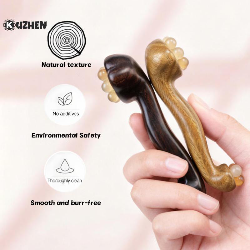 KUZHEN Dụng cụ nâng da mặt hai đầu KUZHEN với 11 đồng thau vàng hạt gỗ đàn hương đôi mắt Massage làm