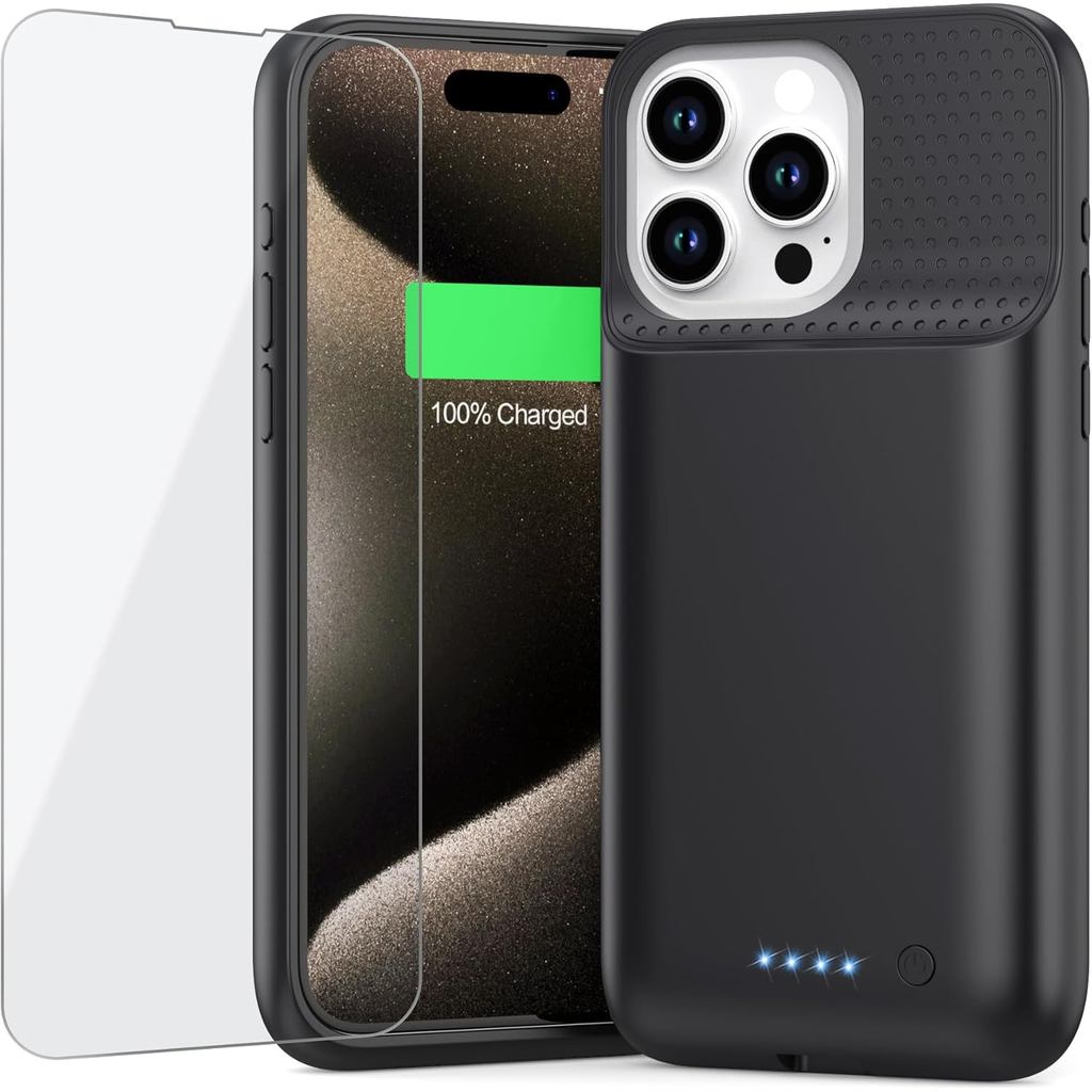 Ốp Pin Cho iPhone 15 Pro Max, [Nâng Cấp 2025] Ốp Sạc Pin 8600mAh, Vỏ Sạc Mở Rộng Có Thể Sạc Lại Cho 