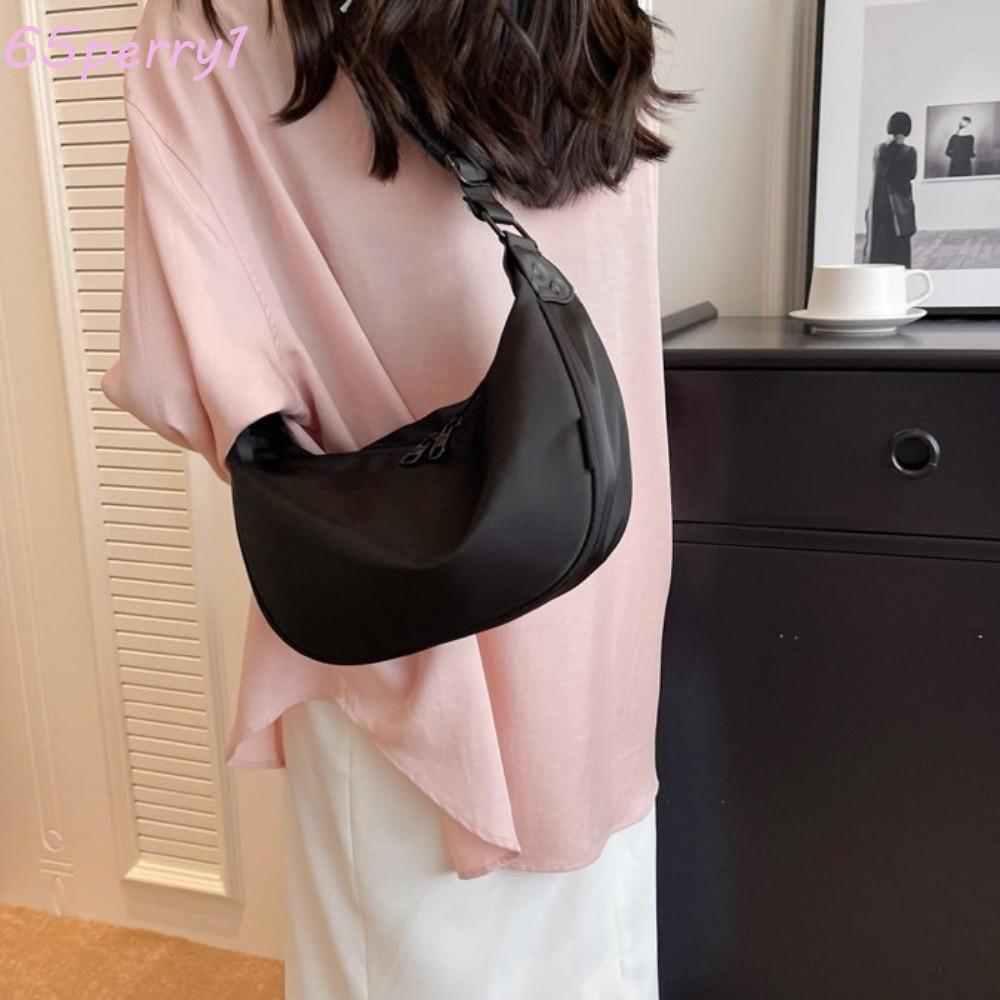 Túi vải Gyoza PERRY1, Túi đeo chéo nửa mặt trăng màu trơn Nylon, Ví đựng tiền xu đơn giản Túi đựng b