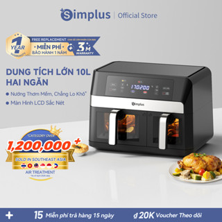  Simplus Nồi Chiên Không Dầu Hai Ngăn Dung Tích Lớn 10L Màn Hình LCD Menu 11 Món Cài Sẵn Cửa Sổ Trong Suốt KQZG020 