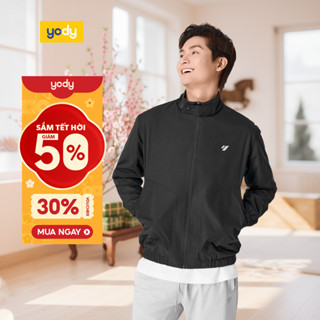    Áo khoác gió nam YODY cổ dựng cúc bấm tay bo chun túi ốp MCWC25F019 