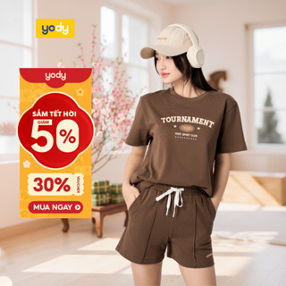  🌸SALE TẾT🌸 Bộ đồ thun nữ YODY set áo quần lưng chun năng động vải cotton thoải mái WCST25S010 cần ẩn 