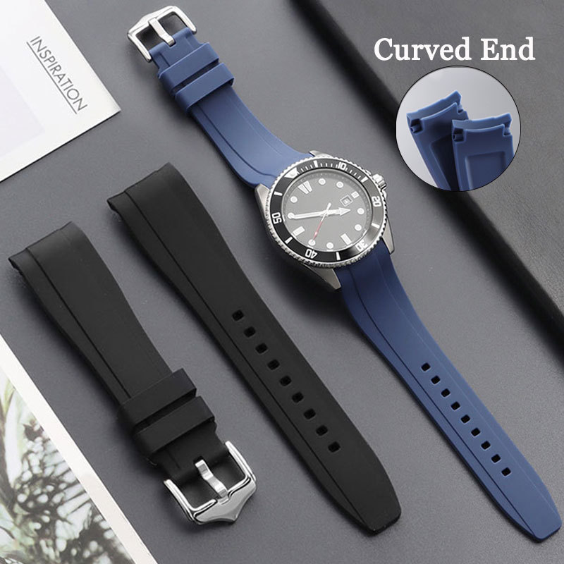 Dây đeo đồng hồ silicon cong cuối 20mm 22mm Vòng tay cho Omega cho Swatch MoonSwatch Dây đồng hồ cao su chống nước Nam Nữ Dây đeo cổ tay thể thao Dây đeo cổ tay màu đen màu xanh nâu Đồng hồ