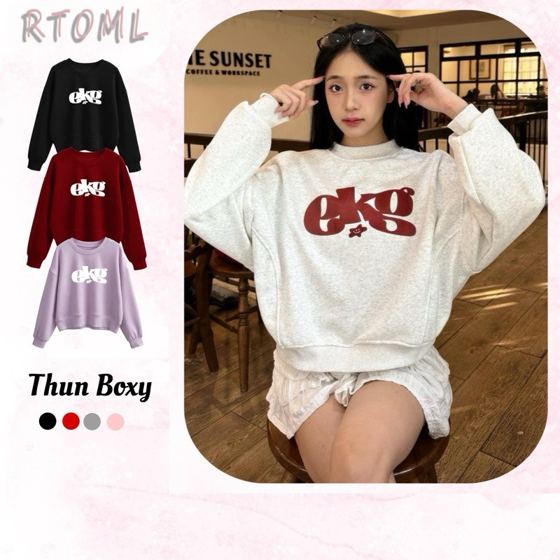 (24h Giao hàng) Áo Sweater Nam Nữ Dáng Ngắn Chất Nỉ 2 Da In Chữ " EKG " Local Brand - RTOML
