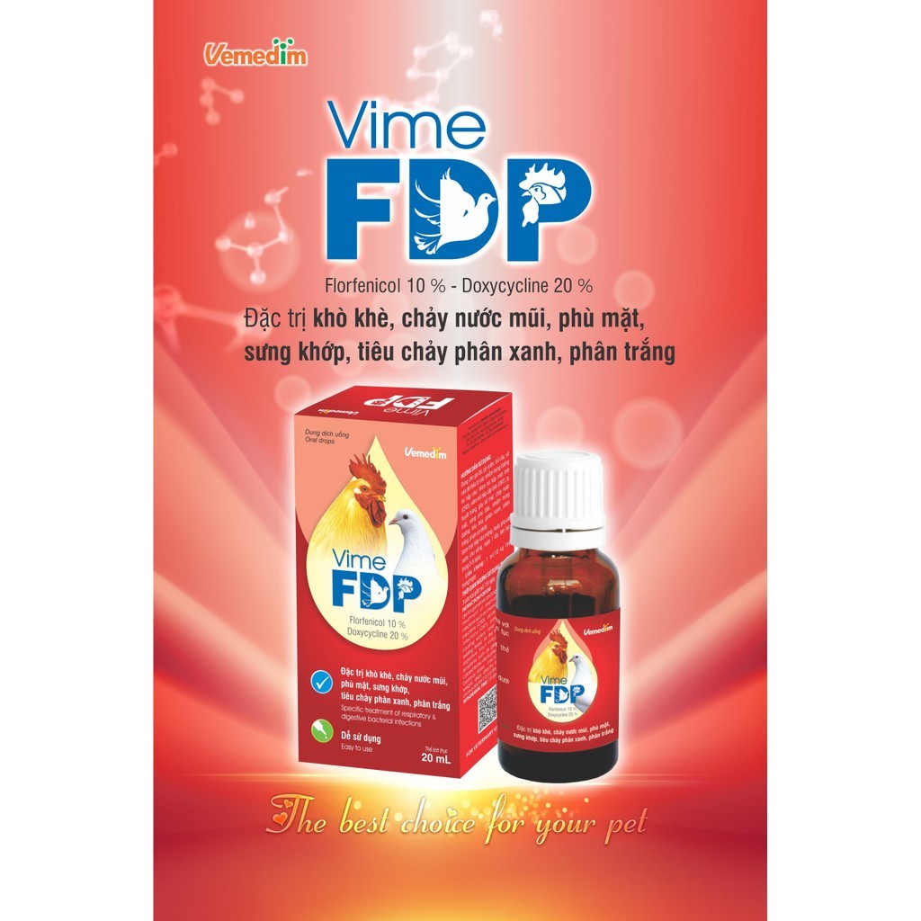 Vime FDP Vemedim Dung Dịch Uống Hỗ Trợ Hô Hấp Cho Gà Đá, Loại Bỏ Khò Khè, Cháy Nước Mũi - Chai 20ml