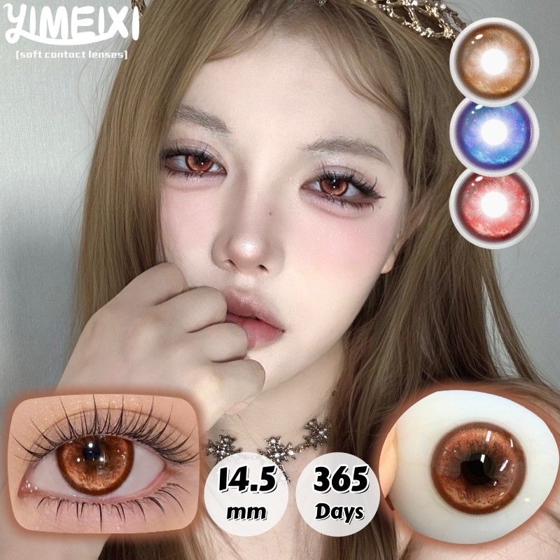 Kính áp tròng màu Yimeixi 1 đôi 14.5mm sử dụng hàng năm màu nổi bật Thermo Aura Brown Blue Red mềm m