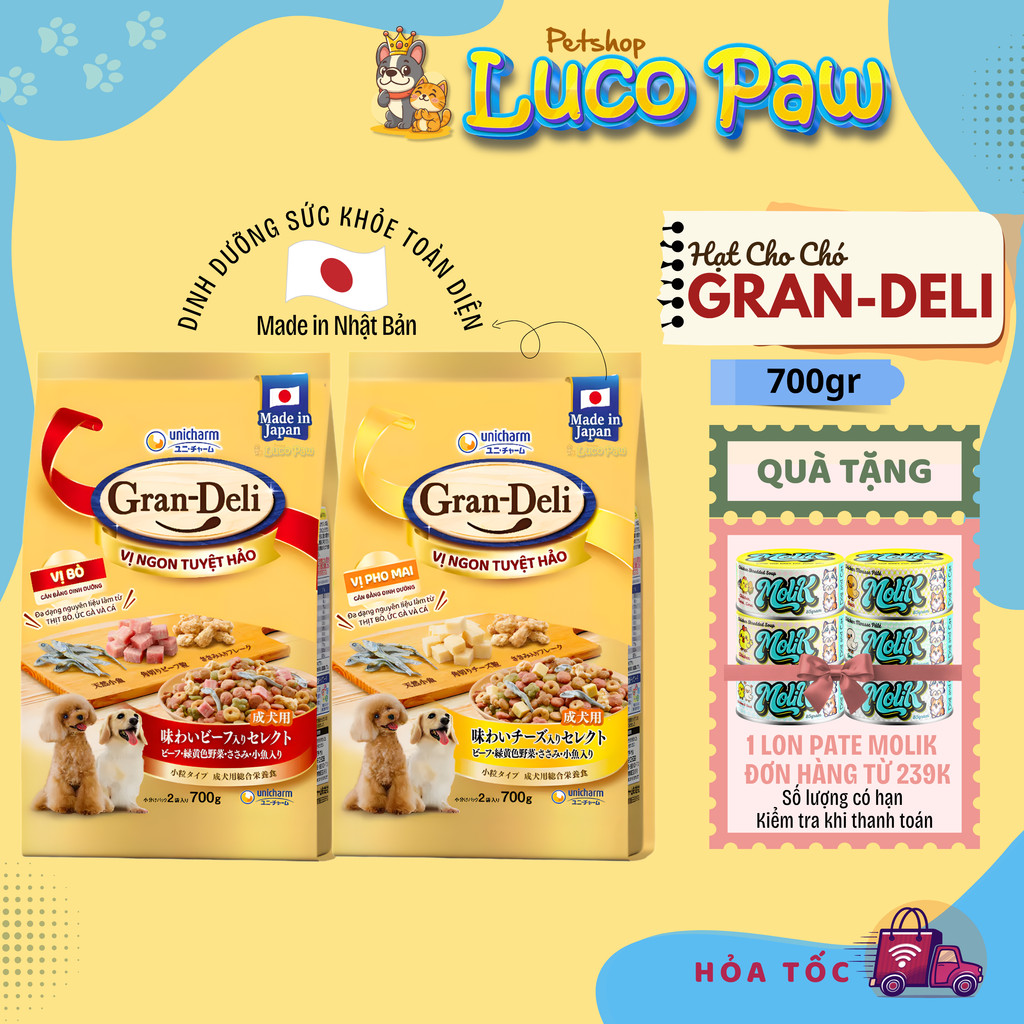 Hạt Cho Chó GRAN DELI Gói 700G Vị Phô Mai Và Bò