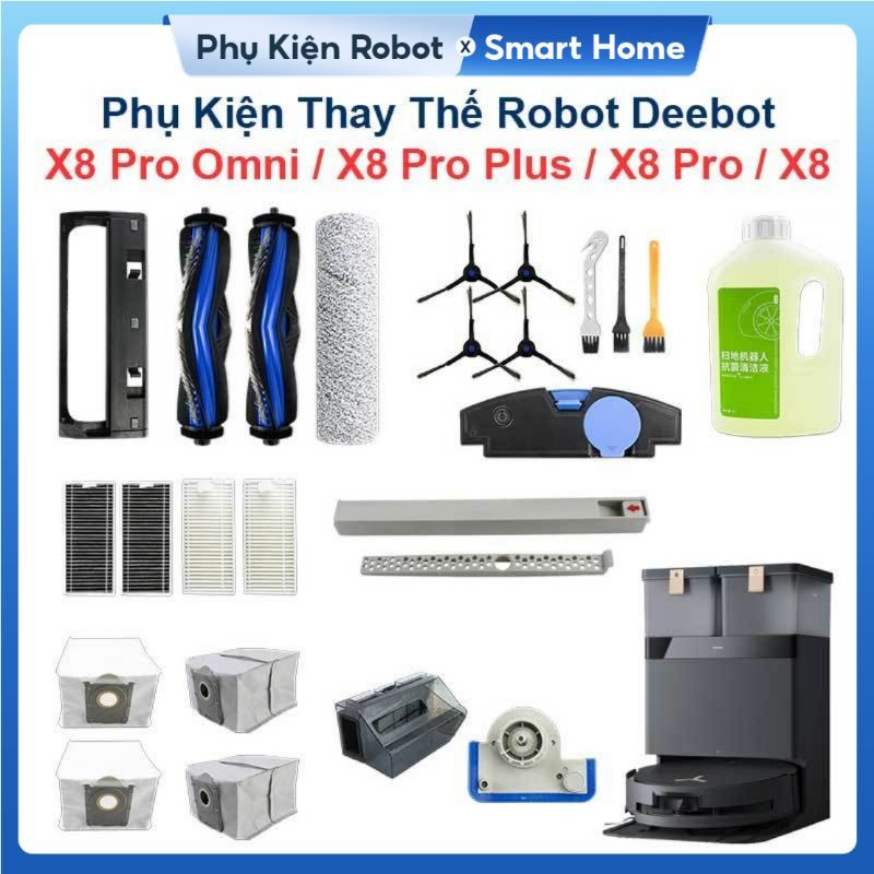 Phụ Kiện Thay Thế Robot Deebot X8 Pro Omni, X8 Pro Plus, X8 Pro, X8/ Chổi lăn, Chổi cạnh, Bộ Lọc Hep