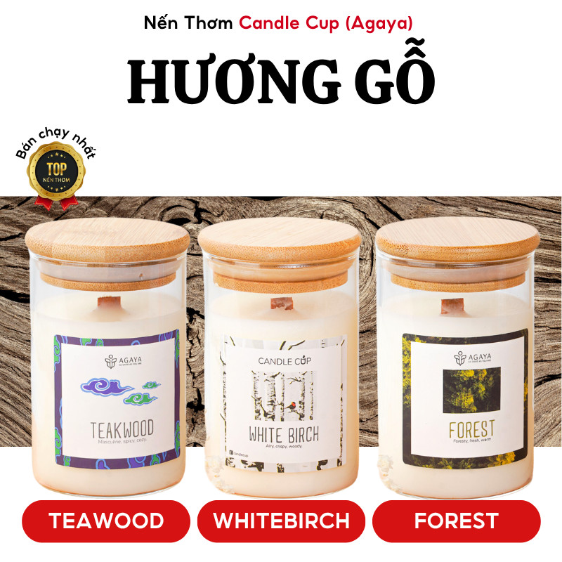 Nến Thơm Mùi Gỗ AGAYA, Nến Thơm Phòng Hương Gỗ Giúp Thư Giãn, Giảm Stress, Relax Candle Cup