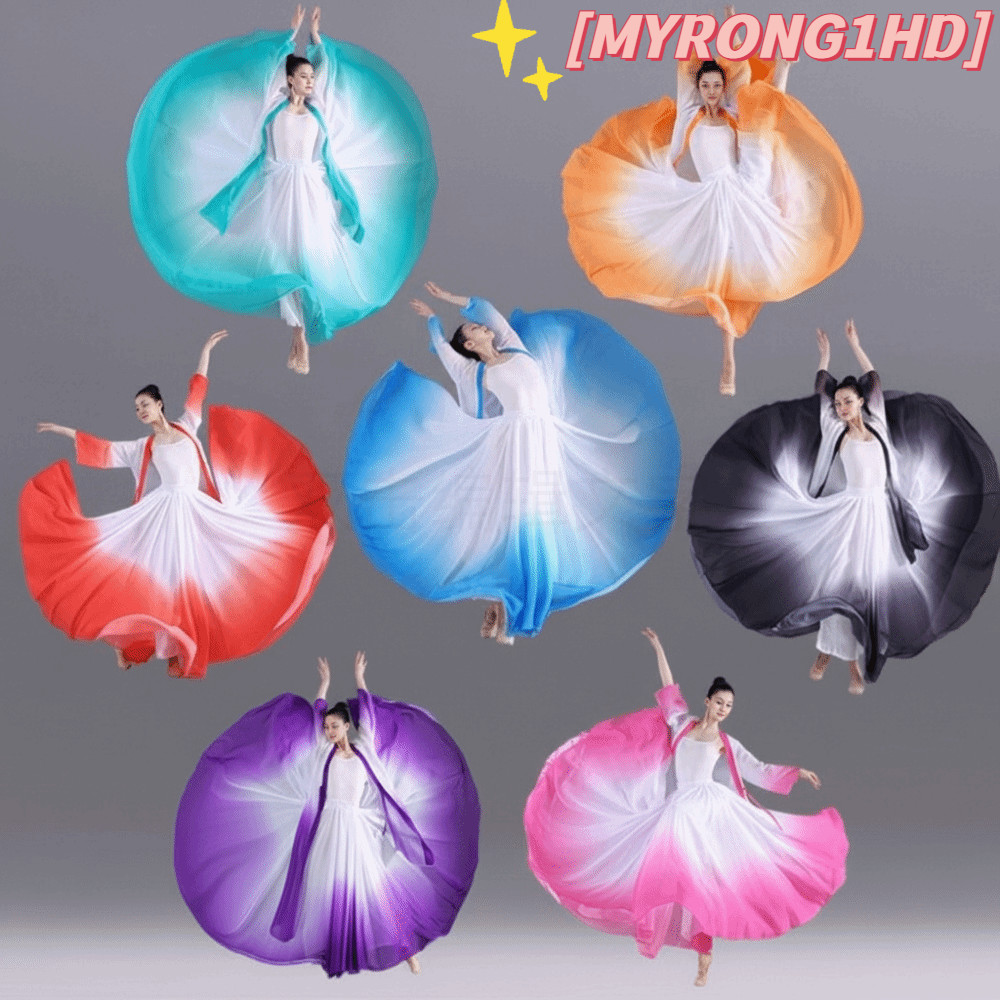 MYRONG1HD Performance Swing Váy, Váy tập múa voan chảy lớn, Váy múa Maxi dài 720 độ dân tộc Váy múa 
