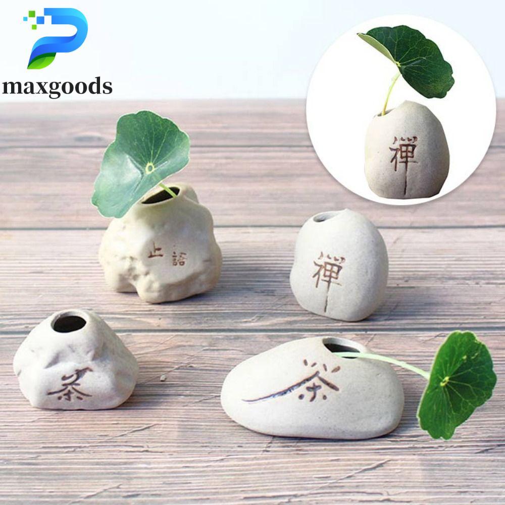 Bình hoa hình MAXGOODS, Bình thủy canh gốm sứ Mini thủ công Zen, Gốm sứ sáng tạo Máy tính để bàn thô