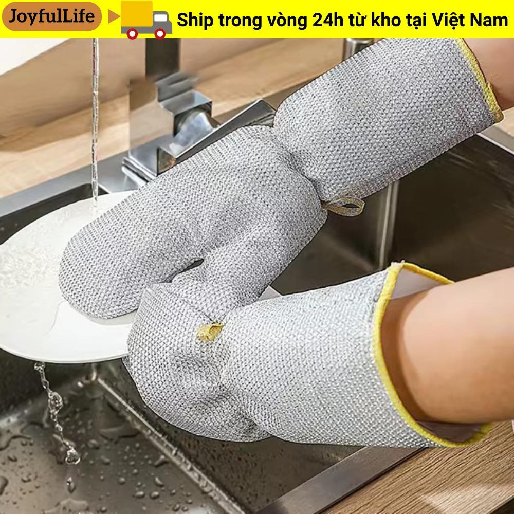 Găng tay rửa chén JOYFULLIFE, Găng tay làm sạch công việc nhà dày dặn làm sạch, Bát chống thấm nước Chải dây thép dài Găng tay bóng