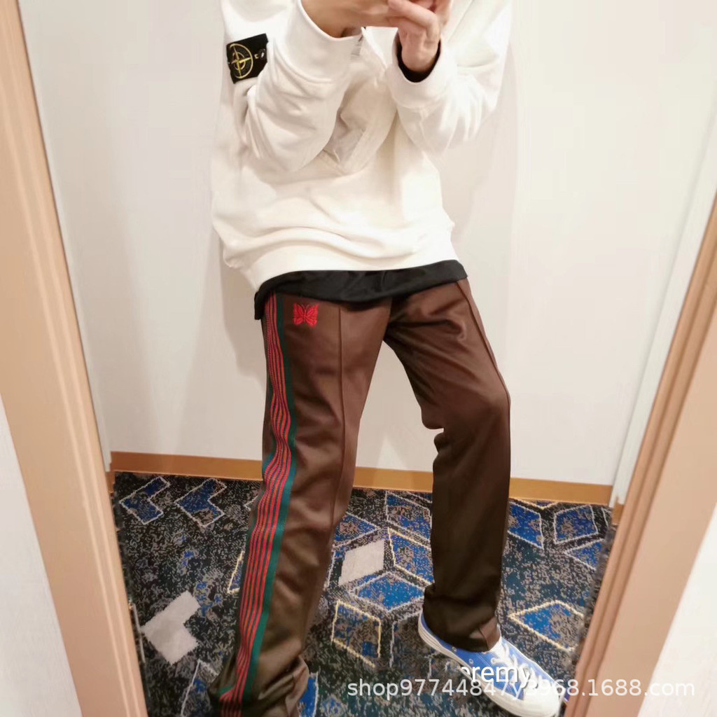 RBFD Needles Red and green pants, men's side stripe trousers, straight-leg pants, women's sports pan