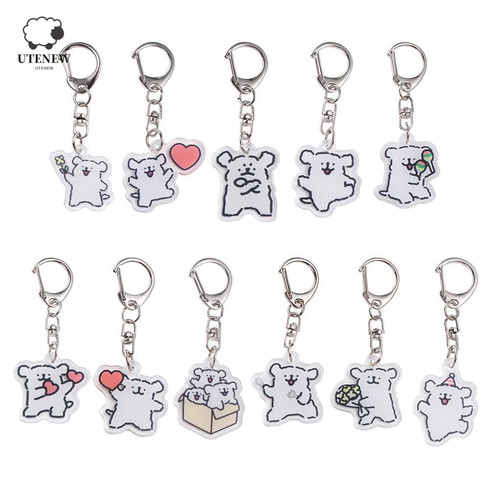 Mặt dây chuyền chó Malta bằng acrylic UTENEW, Móc khóa chó trắng nhỏ hoạt hình hình hình chó Malta, 