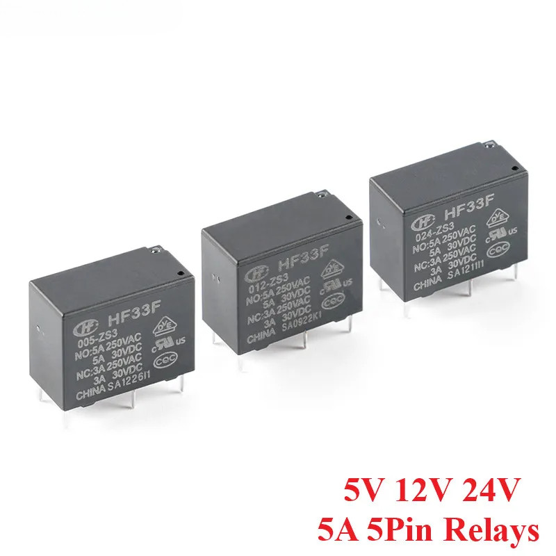 2 Chiếc Rơ Le Mới HF33F JZC-33F-005 012 024-HS3 ZS3 HF33F-012-ZS3 4PIN 5PIN 5A 5V 12V 24V Rơ Le Nguồ
