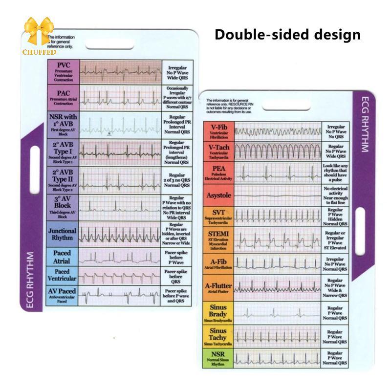 [Chuffed-t] Thẻ bỏ túi nhịp điệu ECG / EKG Thiết kế hai mặt EKG Nhịp điệu Giải thích Huy hiệu Thẻ EC