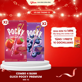  Combo 4 hộp bánh que Pocky Premium Trái Cây Nghiền Vị Sữa Chua   2 Việt Quất + 2 Dâu Đào   