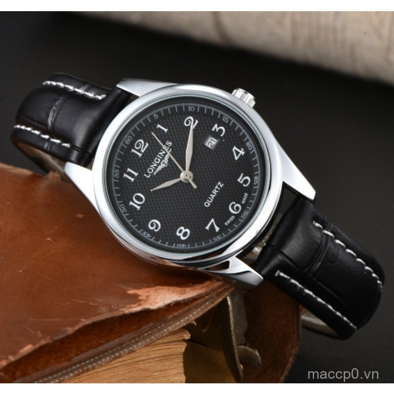 LONGINES LONGINES Kinh doanh Đồng hồ nam thanh lịch Rui Đồng hồ mặt số màu đen Vỏ vàng Dây da DMNM