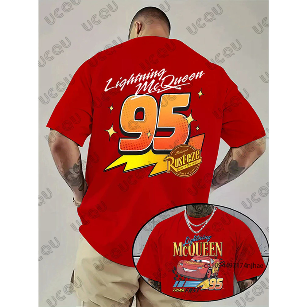 Lightning McQueen Cars 95 Graphic In Áo nam Mùa Hè Tay Ngắn Cotton Tee Thể Thao Quá Khổ Cặp Đôi Áo