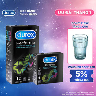  Bộ bao cao su Durex Performa kéo dài thời gian size 52mm 1 hộp 12 bao và 1 hộp 3 bao 