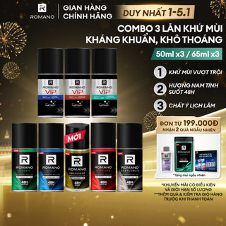  Combo 3 Lăn khử mùi nam kháng khuẩn & khô thoáng cả ngày Romano 50ml chai 