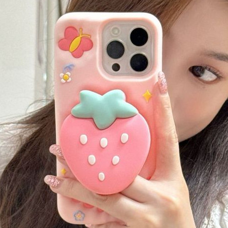 Ốp lưng IPhone16 / 17 / 15 / 14 / 13  Stand Strawberry Fun Protection Cove*-----*&