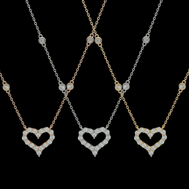T Letter chain with diamonds, hollow heart full-diamond necklace, women's heart necklace set