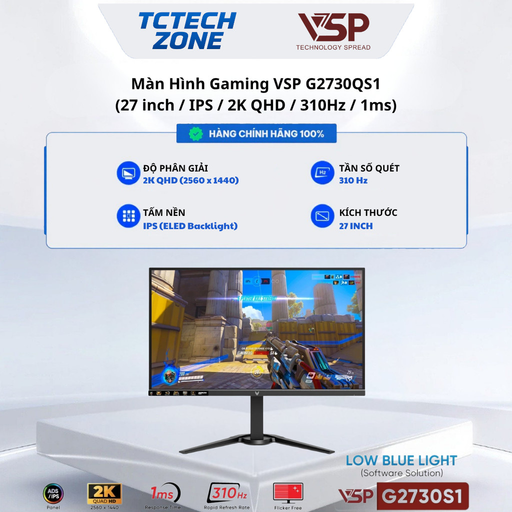 Màn Hình VSP G2730QS1  (27 inch / 2K / IPS / ELED / 1.07 tỷ  màu / 310Hz / 1ms/ Xoay 90 Độ) Chính Hã
