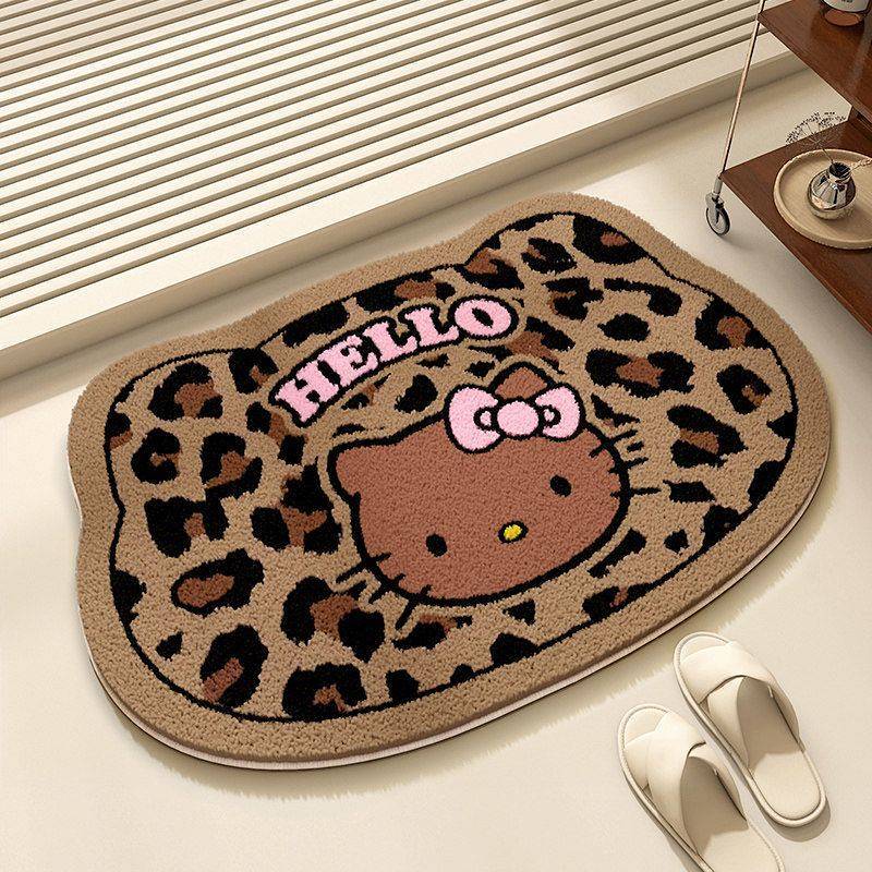 Leopard-Print Hellokitty Cashmere-like Floor Mat Bathroom Mats Bathroom Absorbent Floor Mat Househol
