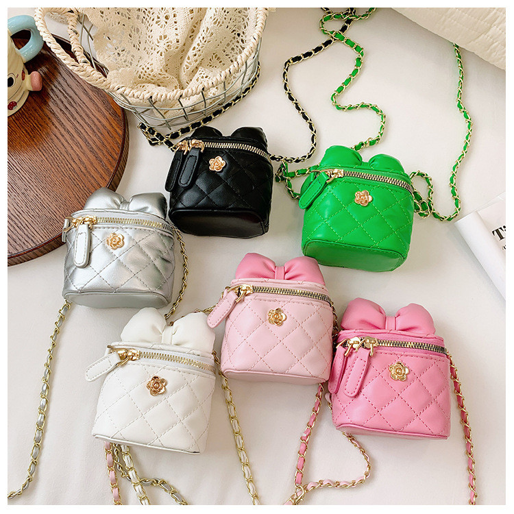 Túi Trẻ Em 2024 Phong Cách Chanel Thêu Ren Mini Xô Túi Dễ Thương Dây Xích Nơ Messenger Túi Son Môi20