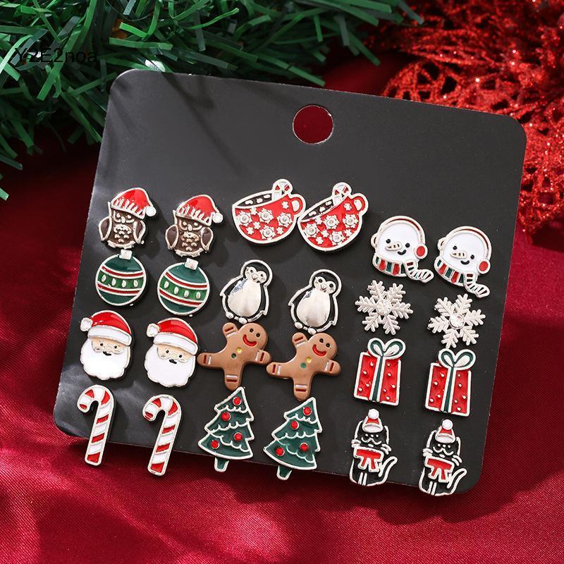 Y2E2noa - Bộ 24 Chiếc Bông Tai Giáng Sinh Sáng Bóng Zircon với Hình Cây Ông Già Noel và Bông Tuyết, 