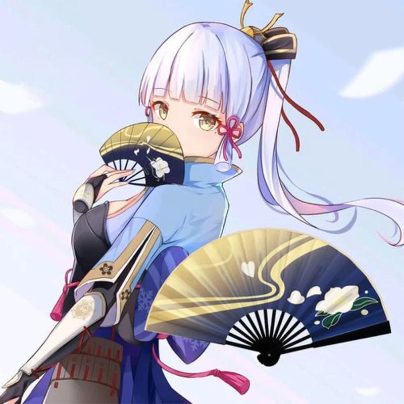 [FFV] Genshin Impact Kamisato Ayaka Cosplay Quạt Vải Gấp Mùa Hè Bền Di Động Quạt Cosplay Chống Đỡ Qu
