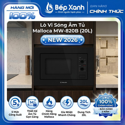 Lò Vi Sóng Âm Tủ Malloca MW-820B (20L) - 5 Mức Công Suất [New 2026] - Hàng Chính Hãng