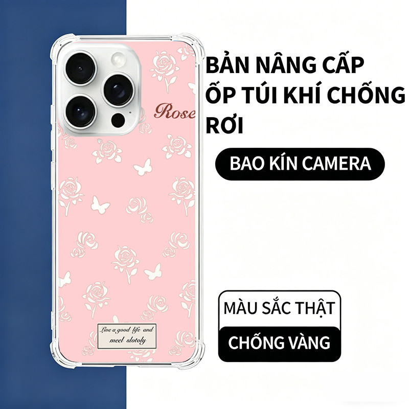 Ốp Lưng iPhone Hồng Hoa Hồng Bướm Dịu Dàng  iP 11/12/13/14/15/16/17/Plus/Pro/Max