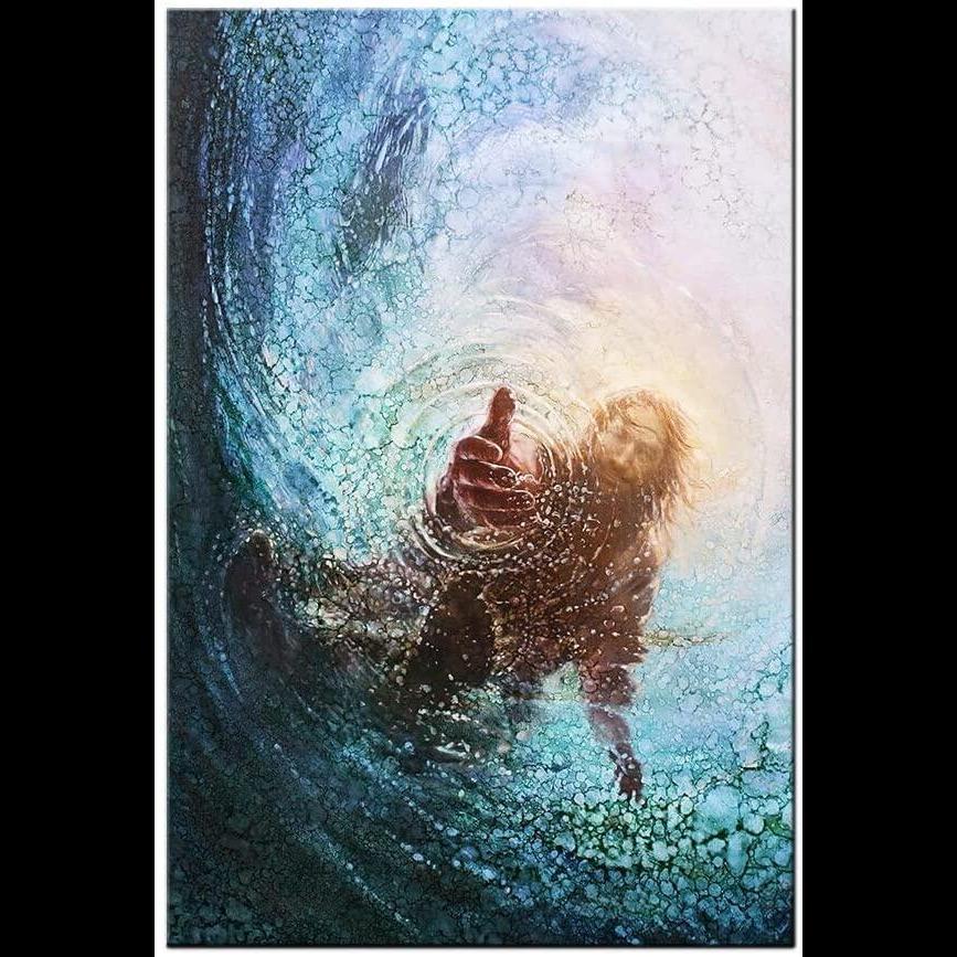 Hand of God Jesus Reaching Into Water Wall Art Poster ReadytoHang Canvas để trang trí phòng khách