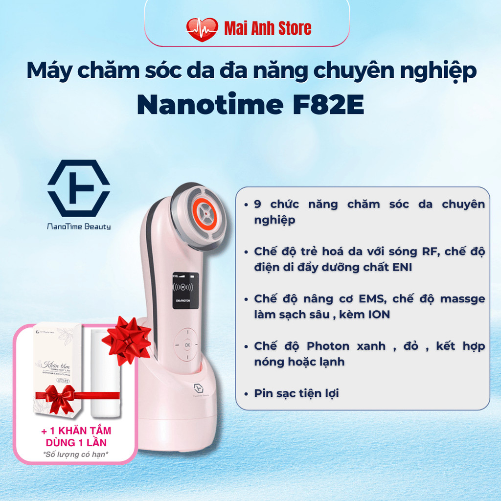 Máy nâng cơ massage mặt V-line Nanotime F82E công nghệ sóng Photon RF tái tạo collagen, trẻ hóa da