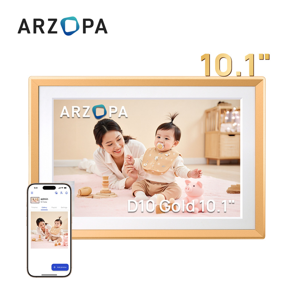 Khung ảnh kỹ thuật số bằng kim loại WiFi ARZOPA 10.1 ", Màn hình cảm ứng HD IPS, Dễ dàng chia sẻ ảnh / video qua ứng dụng miễn phí, Khung quà tặng thông minh tùy chỉnh cho gia đình - Vàng D10 | BigBuy360 - bigbuy360.vn