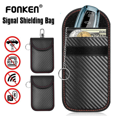 Fonken Chìa khóa xe RFID Túi chặn tín hiệu Thẻ tín dụng Túi che chắn bằng sợi Carbon Vỏ chống trộm